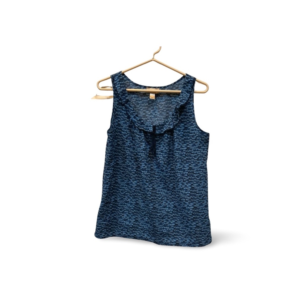 Ann Taylor LOFT Blue Ruffle Neck Sleeveless Blouse Size Small